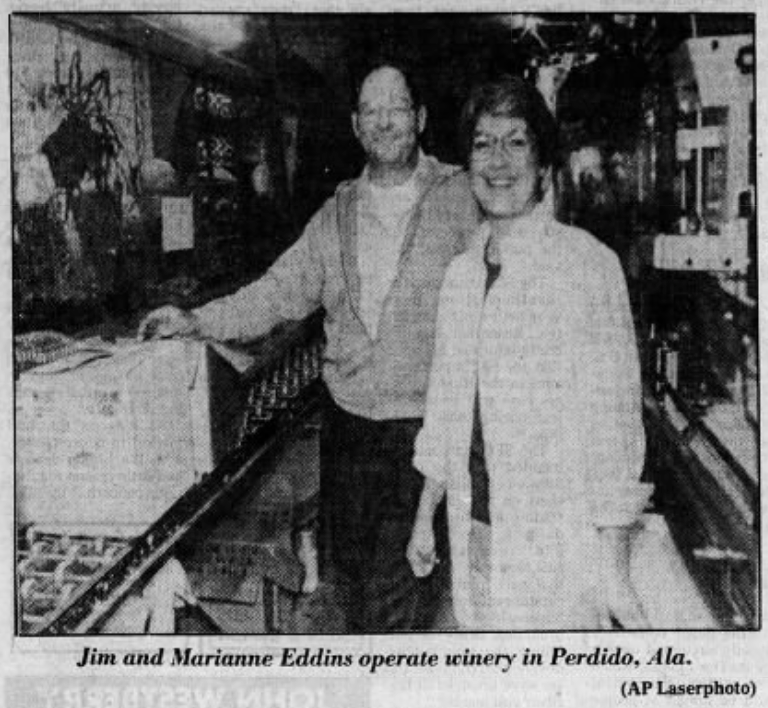 Jim and Marianne Eddins operate winery in Perdido, Ala. (AP Laserphoto)