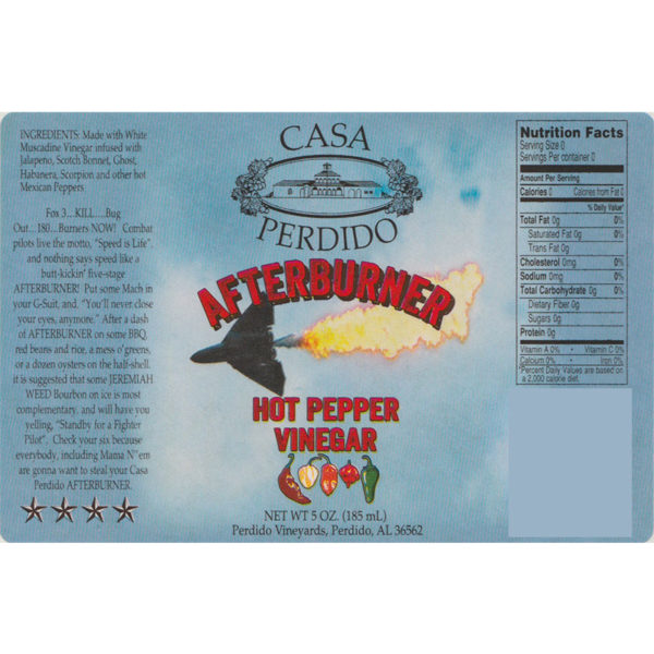 Casa Perdido Afterburner Hot Pepper Vinegar Label