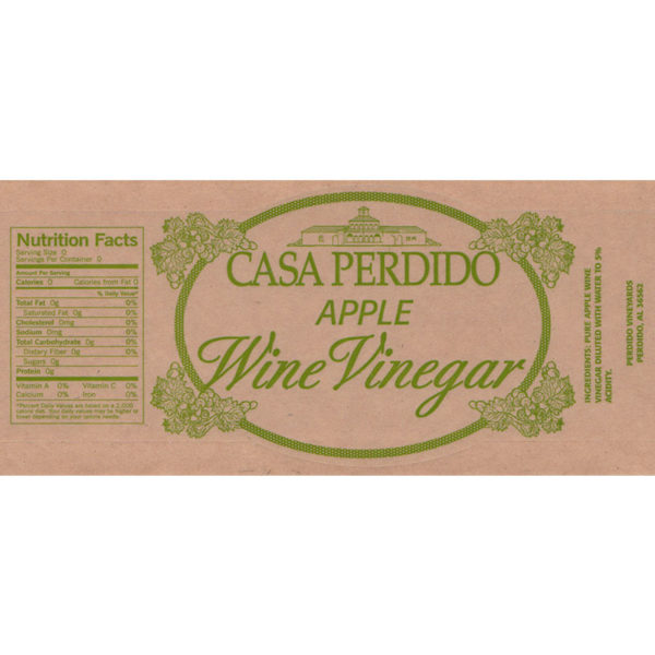 Casa Perdido Apple Wine Vinegar Label