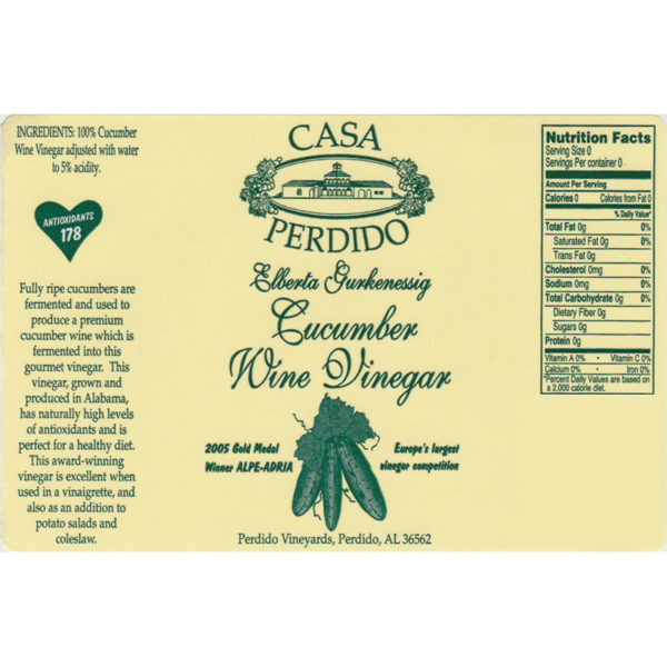 Casa Perdido Cucumber Wine Vinegar Label
