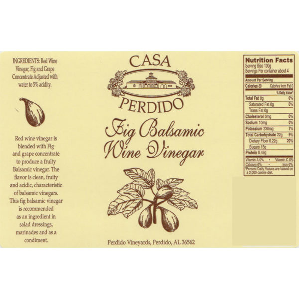 Casa Perdido Fig Balsamic Wine Vinegar Label