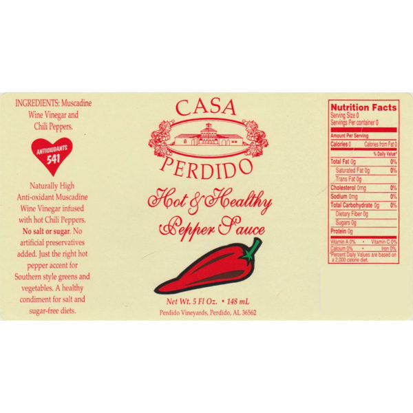 Casa Perdido Hot and Healthy Pepper Sauce Label