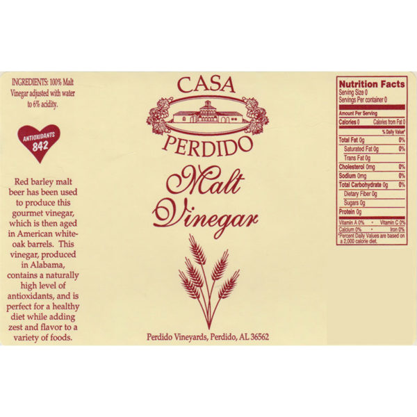 Casa Perdido Malt Vinegar Label