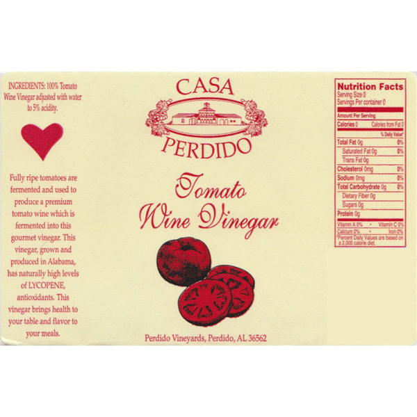Casa Perdido Tomato Wine Vinegar Label