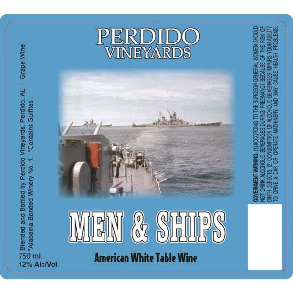 Perdido Vineyards Men and Ships American White Table Wine Label